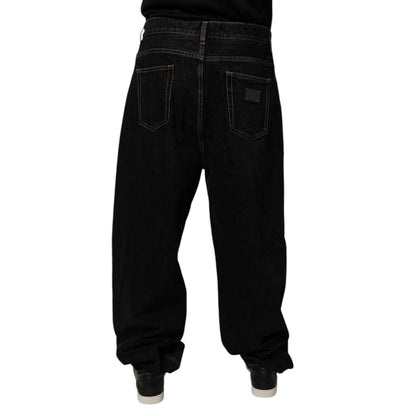 Dolce & Gabbana Black Cotton Mid Waist Wide Leg Denim Jeans Dolce & Gabbana