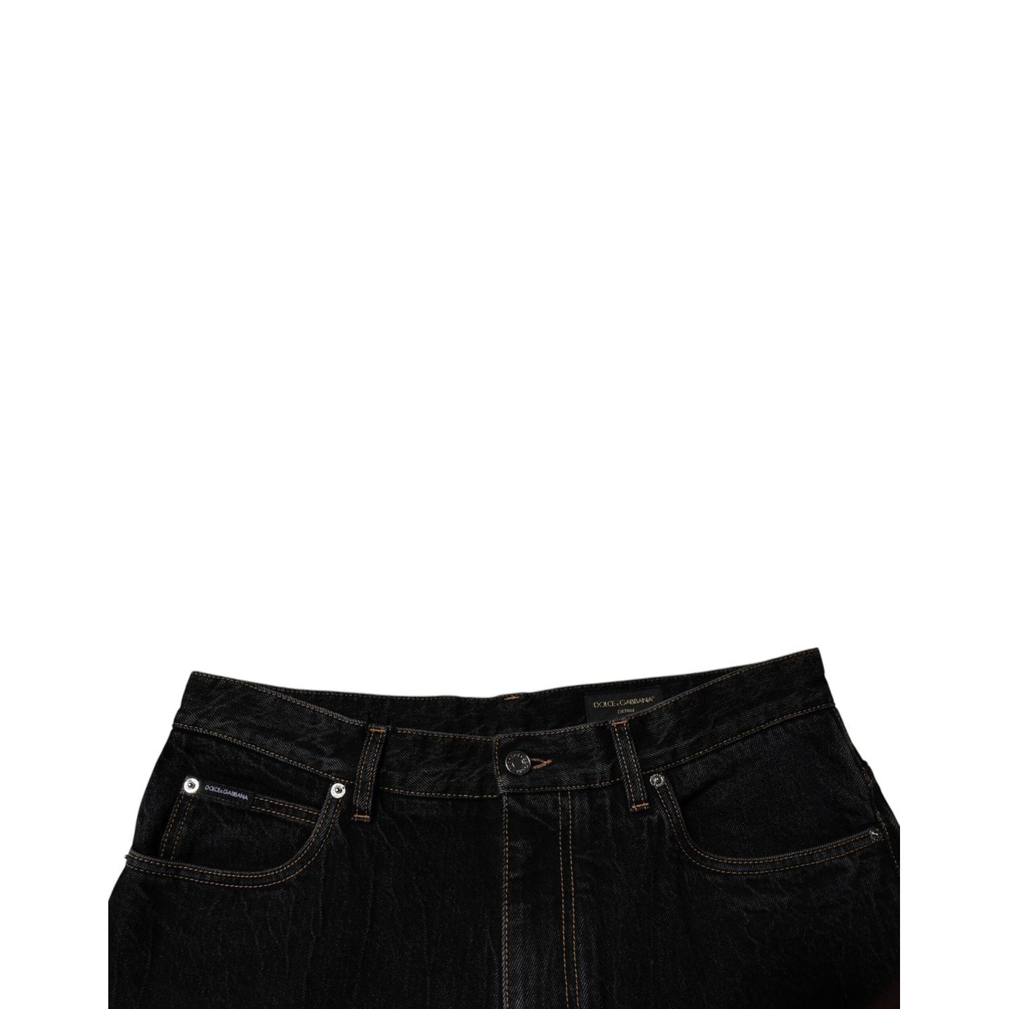 Dolce & Gabbana Black Cotton Mid Waist Wide Leg Denim Jeans Dolce & Gabbana