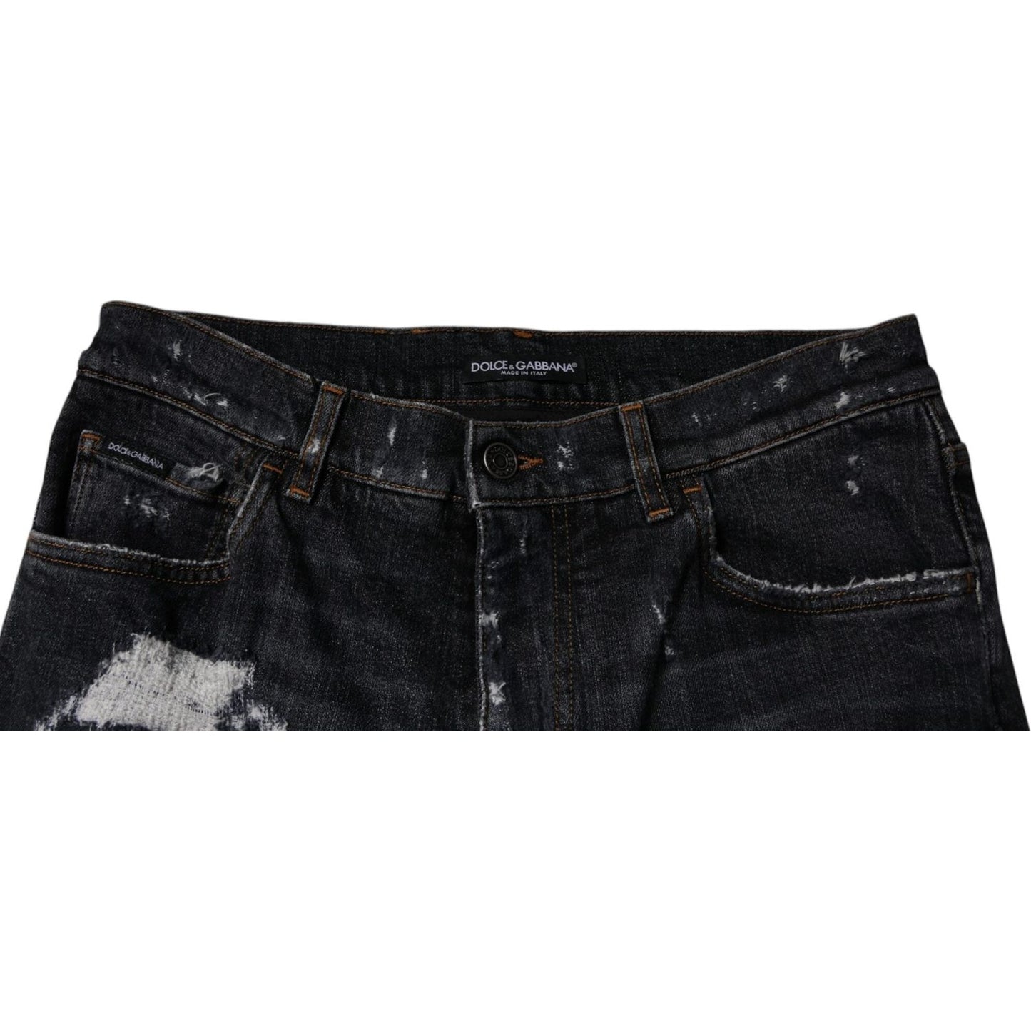 Dolce & Gabbana Black Tattered Cotton Skinny Men Denim Jeans Dolce & Gabbana