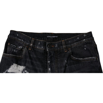 Dolce & Gabbana Black Tattered Cotton Skinny Men Denim Jeans Dolce & Gabbana