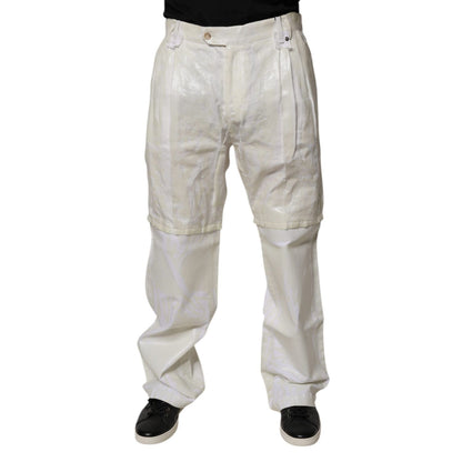 Dolce & Gabbana White Linen Mid Waist Straight Men Denim Jeans Dolce & Gabbana