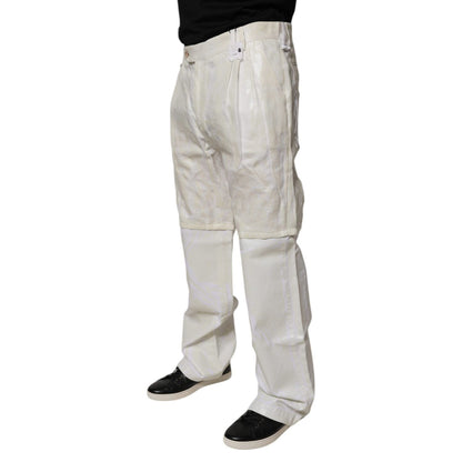 Dolce & Gabbana White Linen Mid Waist Straight Men Denim Jeans Dolce & Gabbana