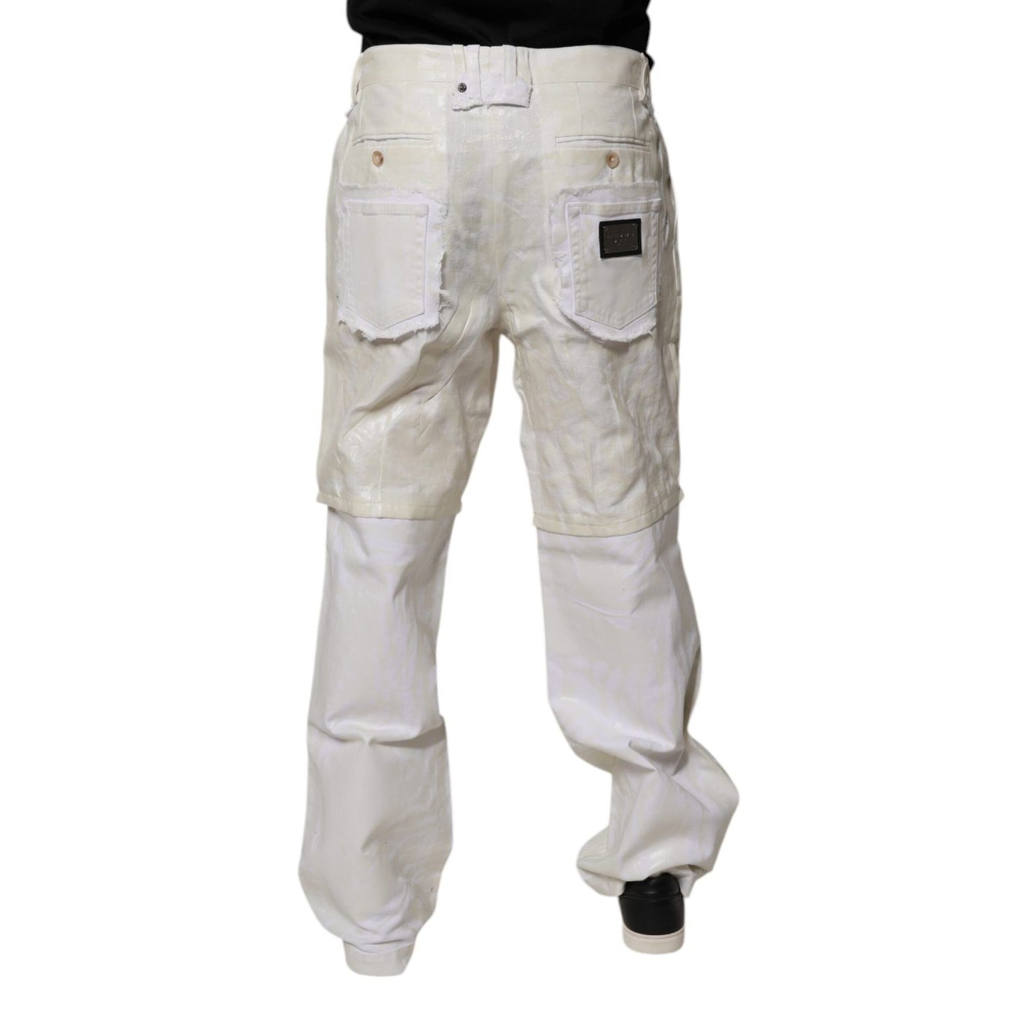 Dolce & Gabbana White Linen Mid Waist Straight Men Denim Jeans Dolce & Gabbana