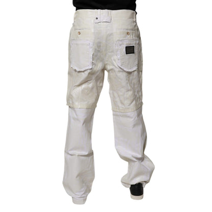 Dolce & Gabbana White Linen Mid Waist Straight Men Denim Jeans Dolce & Gabbana