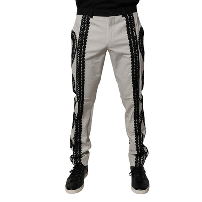 Dolce & Gabbana White Lace Trim Mid Waist Dress Formal Pants Dolce & Gabbana