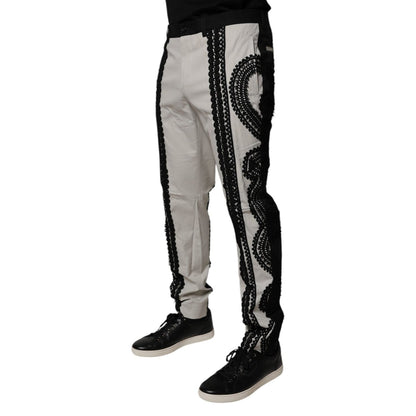 Dolce & Gabbana White Lace Trim Mid Waist Dress Formal Pants Dolce & Gabbana