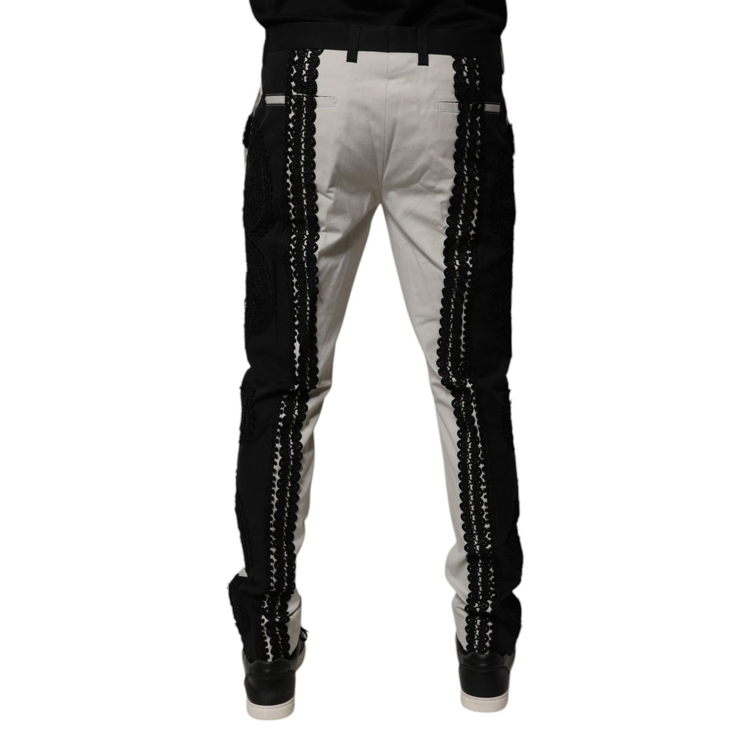 Dolce & Gabbana White Lace Trim Mid Waist Dress Formal Pants Dolce & Gabbana