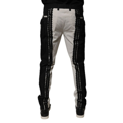 Dolce & Gabbana White Lace Trim Mid Waist Dress Formal Pants Dolce & Gabbana