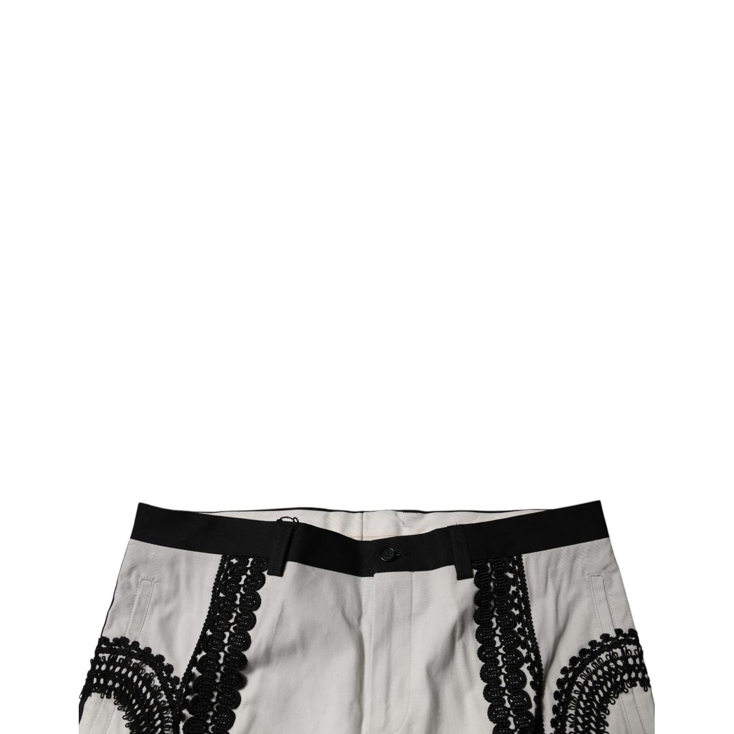 Dolce & Gabbana White Lace Trim Mid Waist Dress Formal Pants Dolce & Gabbana