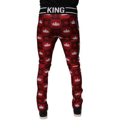Dolce & Gabbana Red Crown Logo Monogram Men Sweatpants Pants
