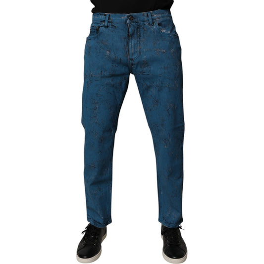 Dolce & Gabbana Blue Tie Dye Cotton Skinny Men Denim Jeans PAN75233-48