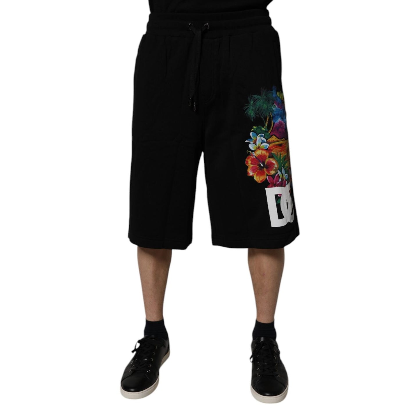 Dolce & Gabbana Black Cotton Logo Floral Print Bermuda Shorts Dolce & Gabbana