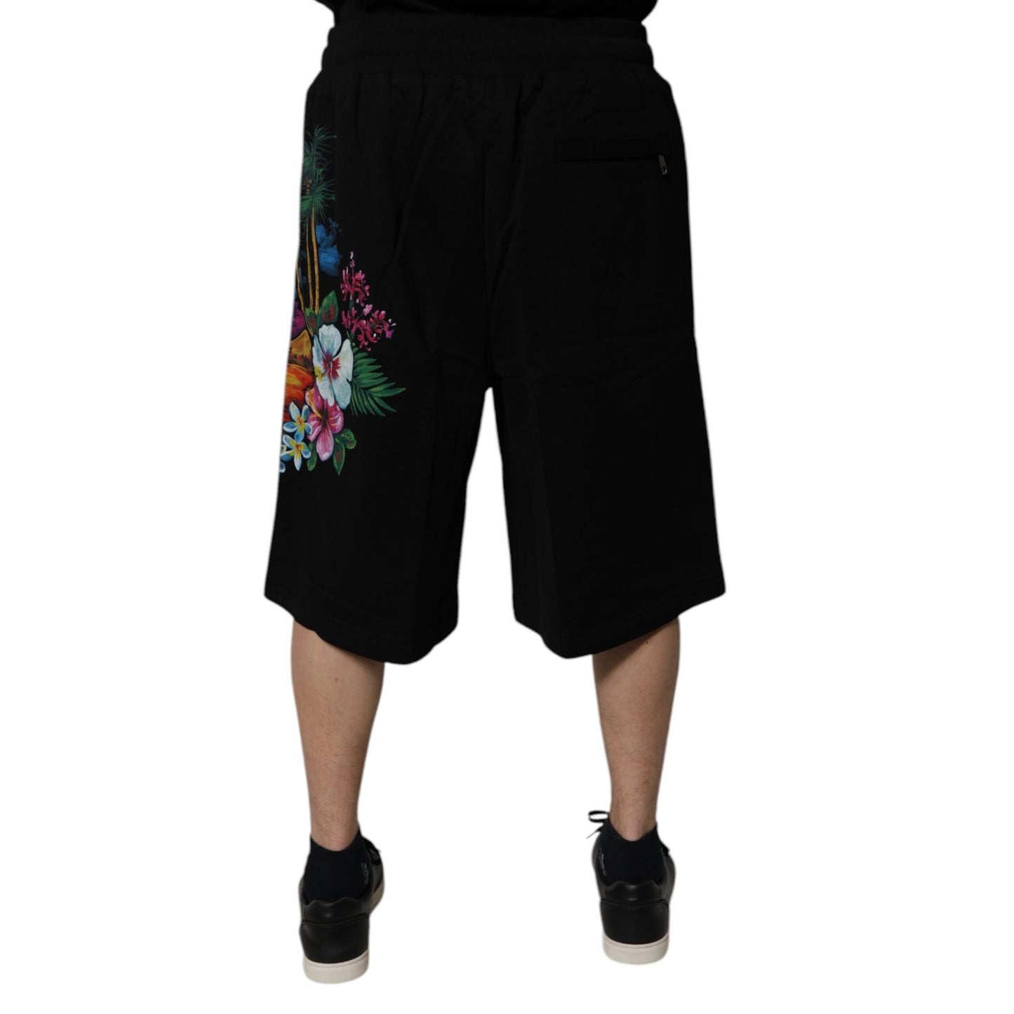Dolce & Gabbana Black Cotton Logo Floral Print Bermuda Shorts Dolce & Gabbana