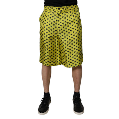 Dolce & Gabbana Green Silk Heart Print Bermuda Shorts Dolce & Gabbana