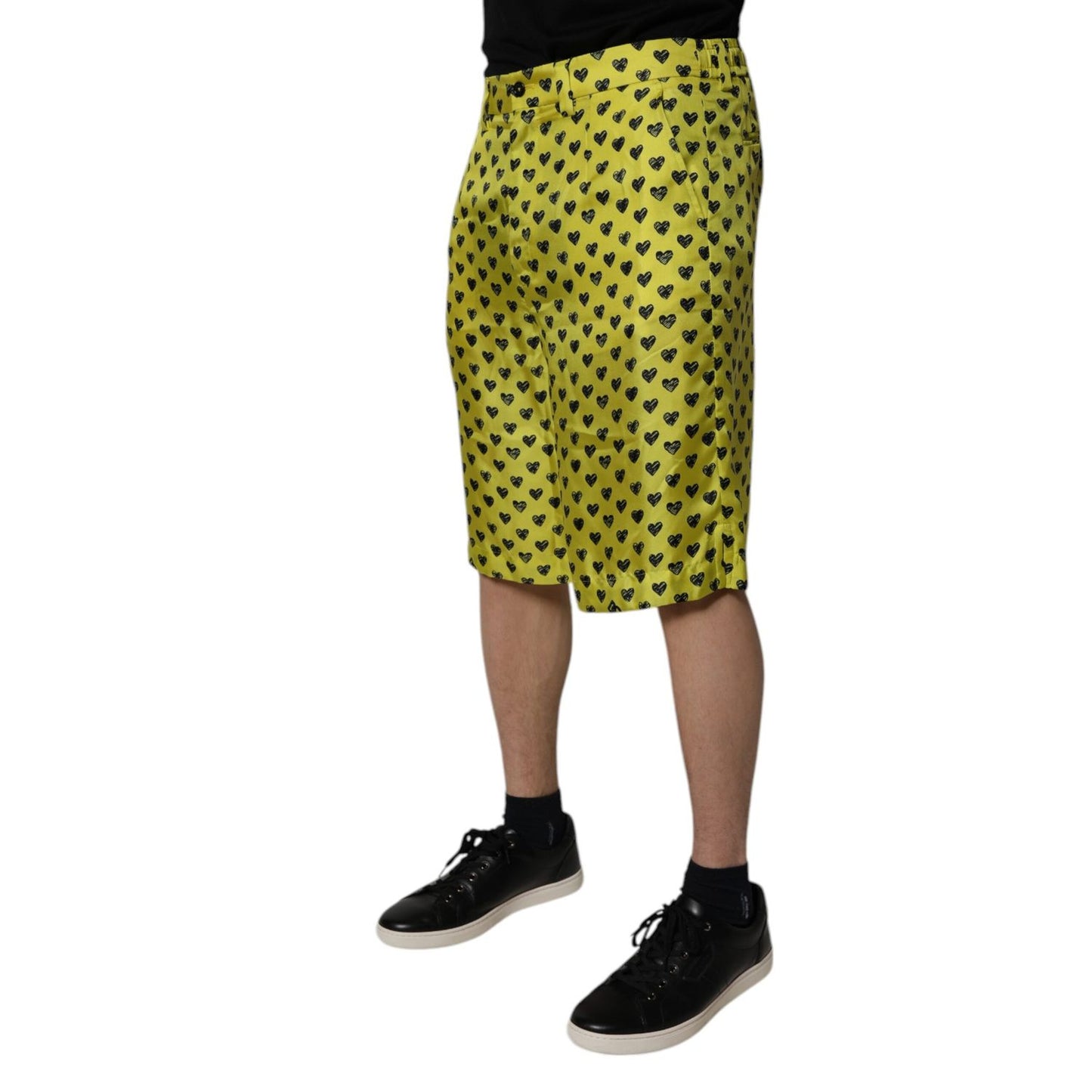 Dolce & Gabbana Green Silk Heart Print Bermuda Shorts Dolce & Gabbana