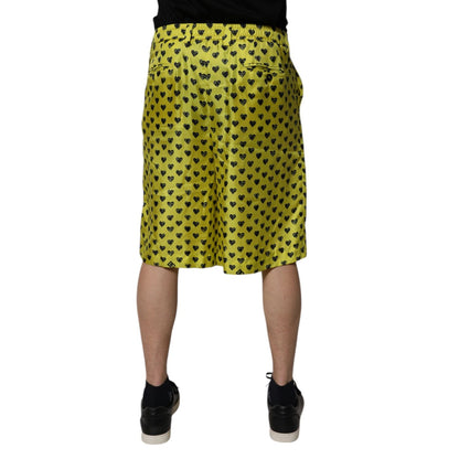 Dolce & Gabbana Green Silk Heart Print Bermuda Shorts Dolce & Gabbana