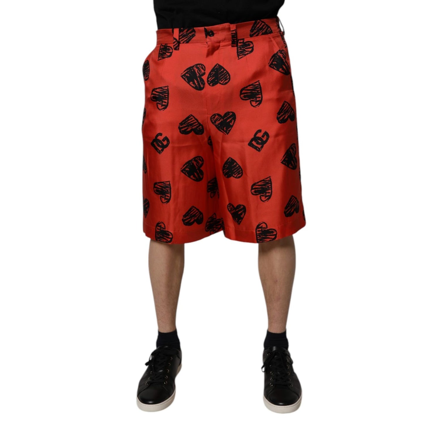 Dolce & Gabbana Orange Silk Heart Print Bermuda Shorts Dolce & Gabbana