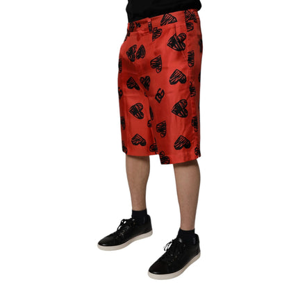 Dolce & Gabbana Orange Silk Heart Print Bermuda Shorts Dolce & Gabbana