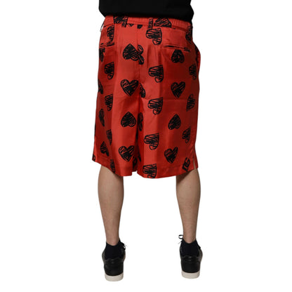 Dolce & Gabbana Orange Silk Heart Print Bermuda Shorts Dolce & Gabbana