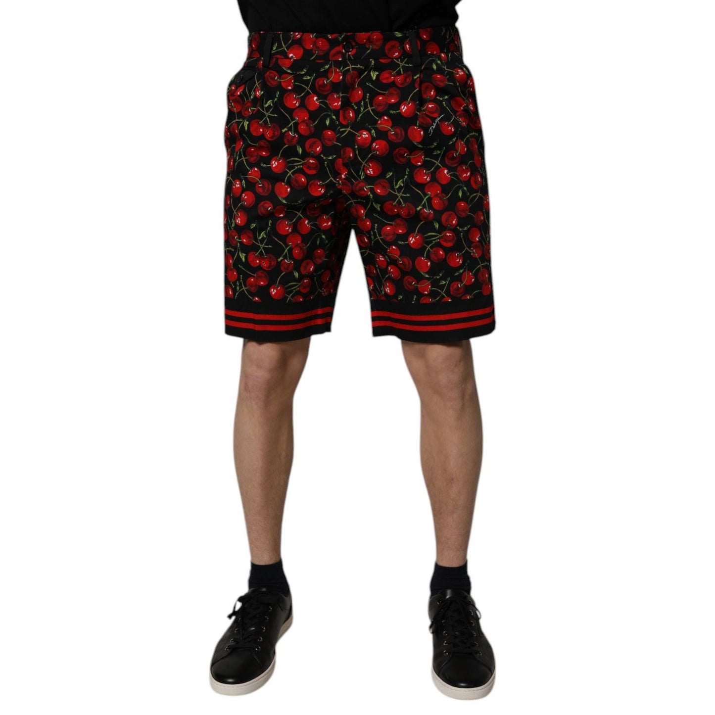 Dolce & Gabbana Black Red Cherry Print Bermuda Cotton Shorts Dolce & Gabbana
