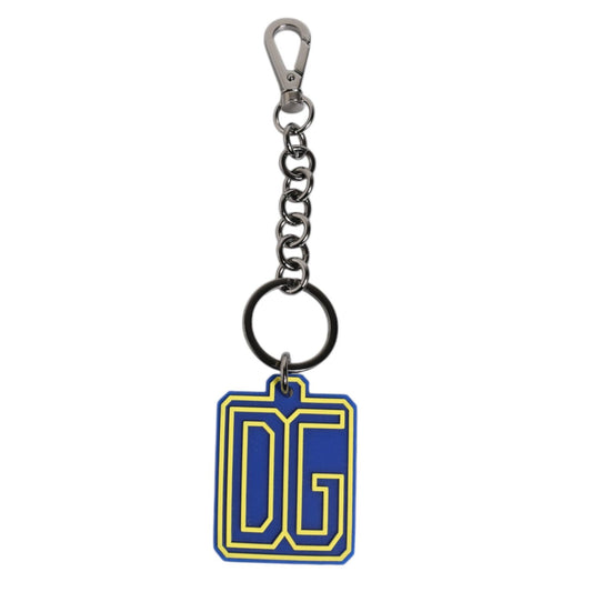 Dolce & Gabbana Blue Yellow DG Rubber Logo Silver Men's Keychain Keyring SMY10702