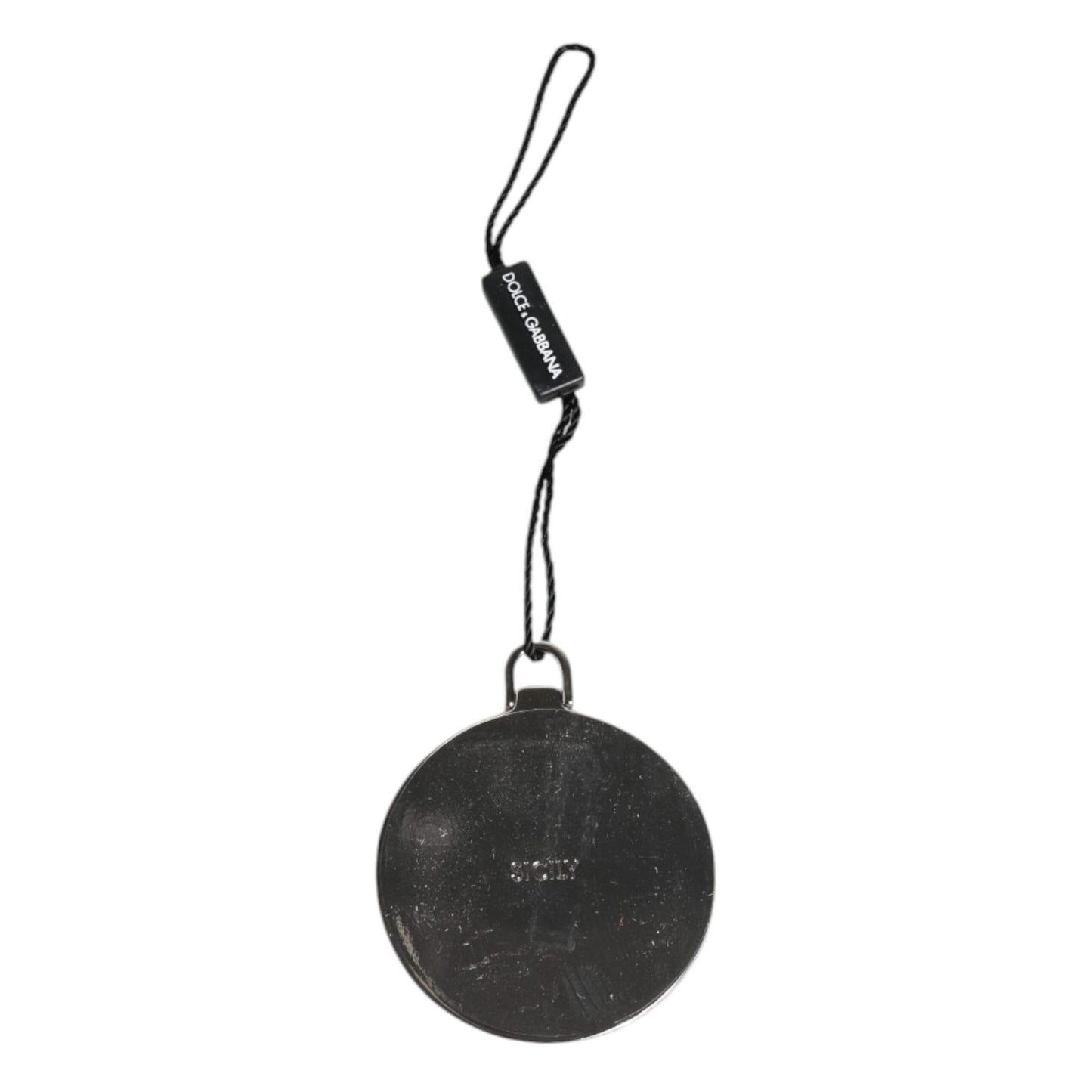 Dolce & Gabbana Green Calfskin Leather Round Logo Hand Mirror Holder