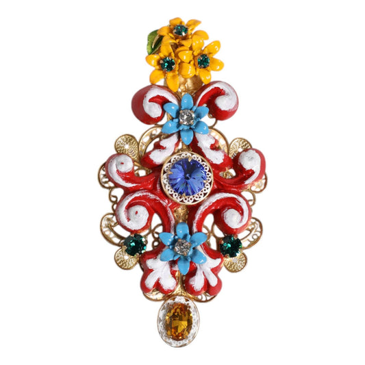 Dolce & Gabbana Multicolor Spring CARRETTO Gold Brass Crystal Hair Clip SMY10662