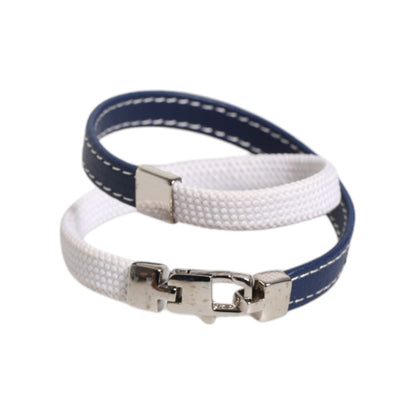 Dolce & Gabbana Blue White Leather Trimmed DG Engraved Silver Tone Clasp Bracelet