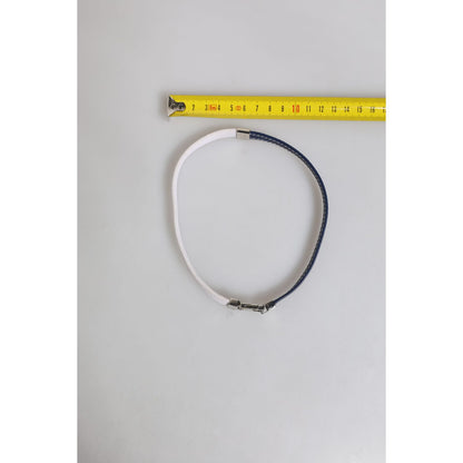 Dolce & Gabbana Blue White Leather Trimmed DG Engraved Silver Tone Clasp Bracelet