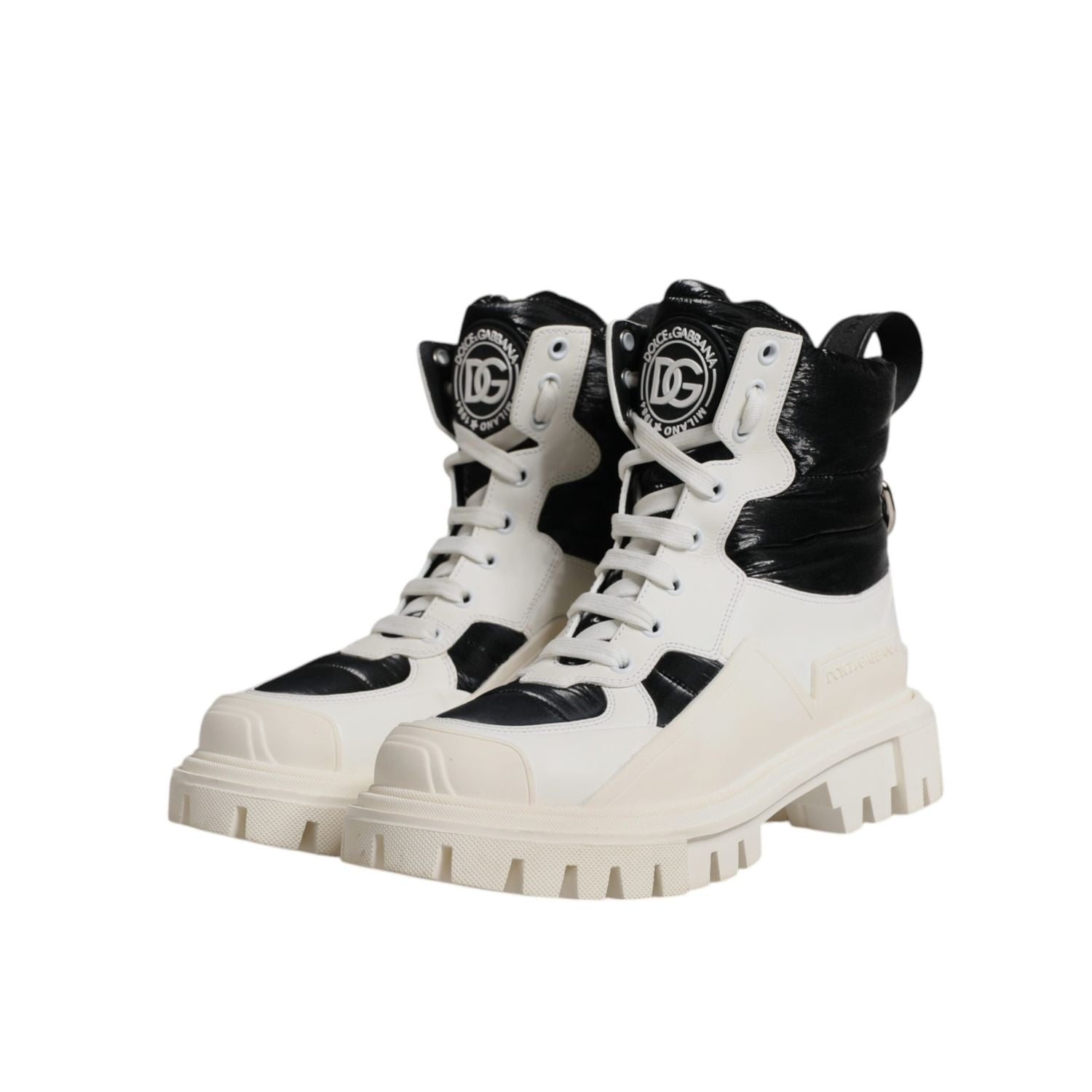 Dolce & Gabbana White Padded Mid Calf Lace Up Boots Shoes