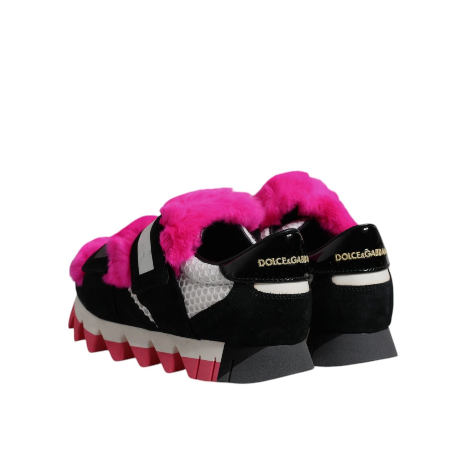 Dolce & Gabbana Black Pink Fur Embellished Sneakers Shoes