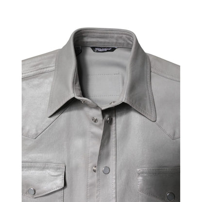 Dolce & Gabbana Metallic Gray Cotton Button Down Shirt Dolce & Gabbana