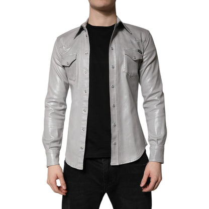Dolce & Gabbana Metallic Gray Cotton Button Down Shirt Dolce & Gabbana