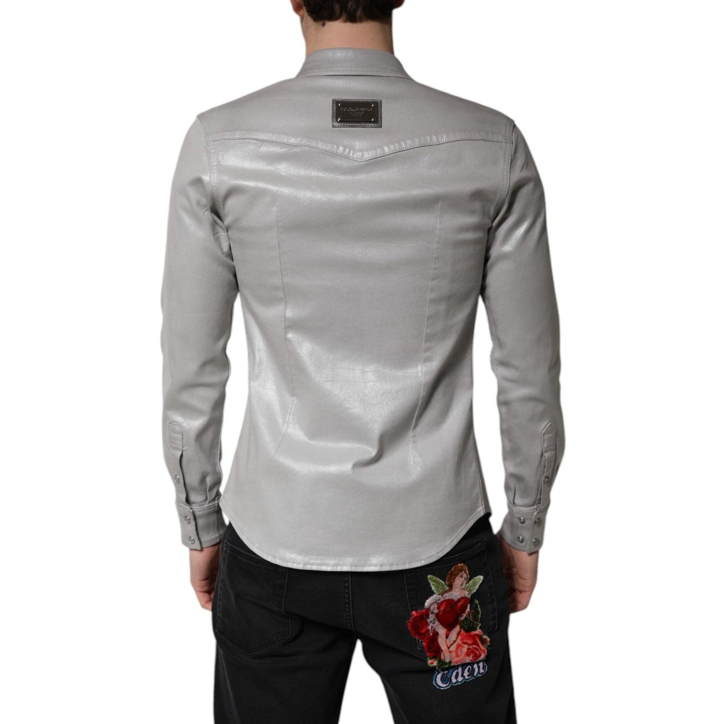 Dolce & Gabbana Metallic Gray Cotton Button Down Shirt Dolce & Gabbana