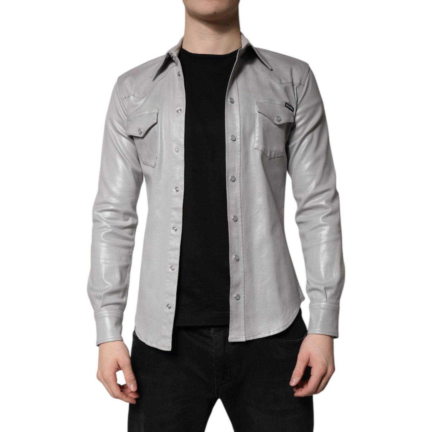 Dolce & Gabbana Metallic Gray Cotton Button Down Shirt Dolce & Gabbana