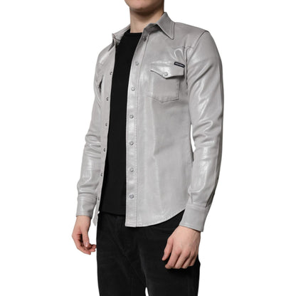 Dolce & Gabbana Metallic Gray Cotton Button Down Shirt Dolce & Gabbana