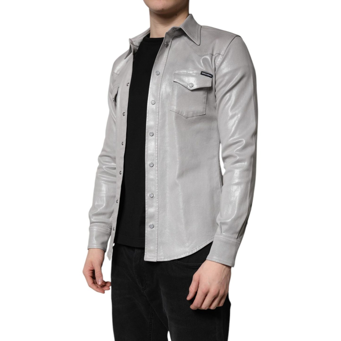 Dolce & Gabbana Metallic Gray Cotton Button Down Shirt Dolce & Gabbana