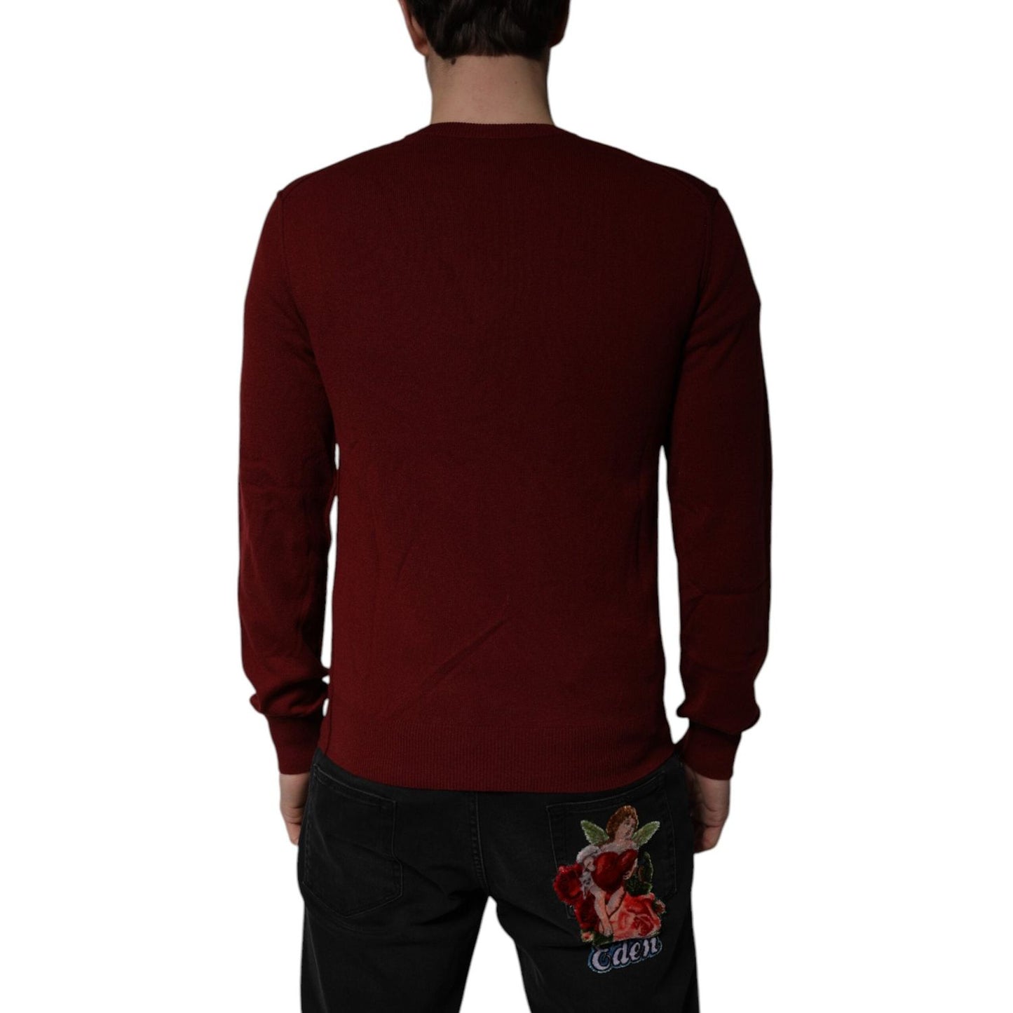 Dolce & Gabbana Maroon Cashmere V-neck Men Pullover Sweater Dolce & Gabbana