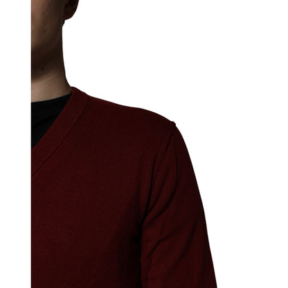 Dolce & Gabbana Maroon Cashmere V-neck Men Pullover Sweater Dolce & Gabbana