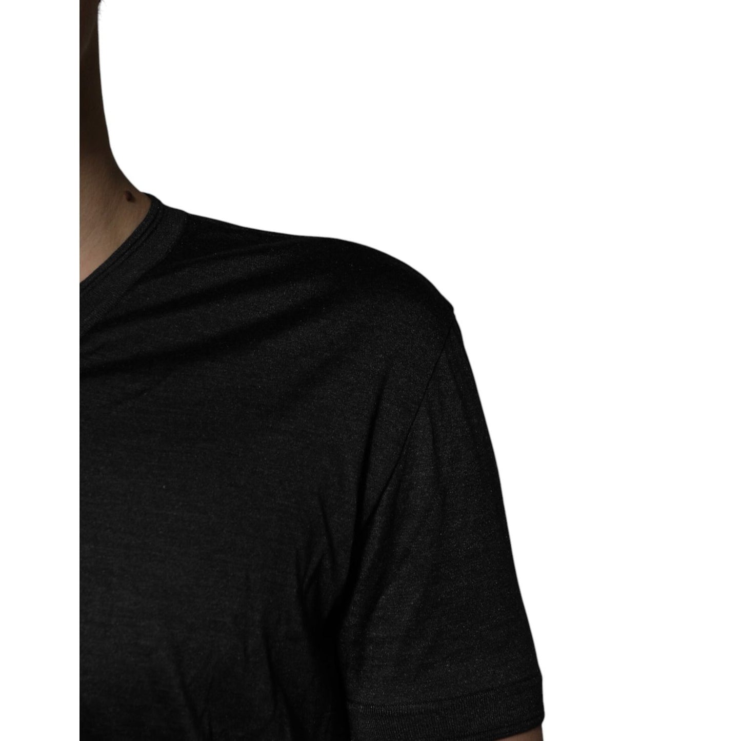 Dolce & Gabbana Dark Gray Silk V-neck Short Sleeves T-shirt