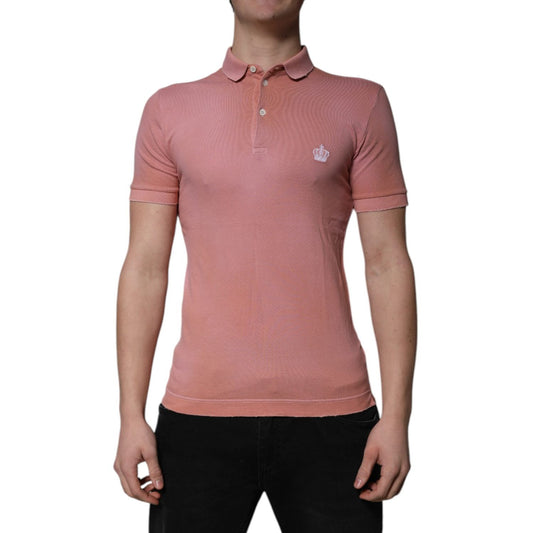 Dolce & Gabbana Pink Cotton Crown Collared Polo T-shirt TSH86460-44
