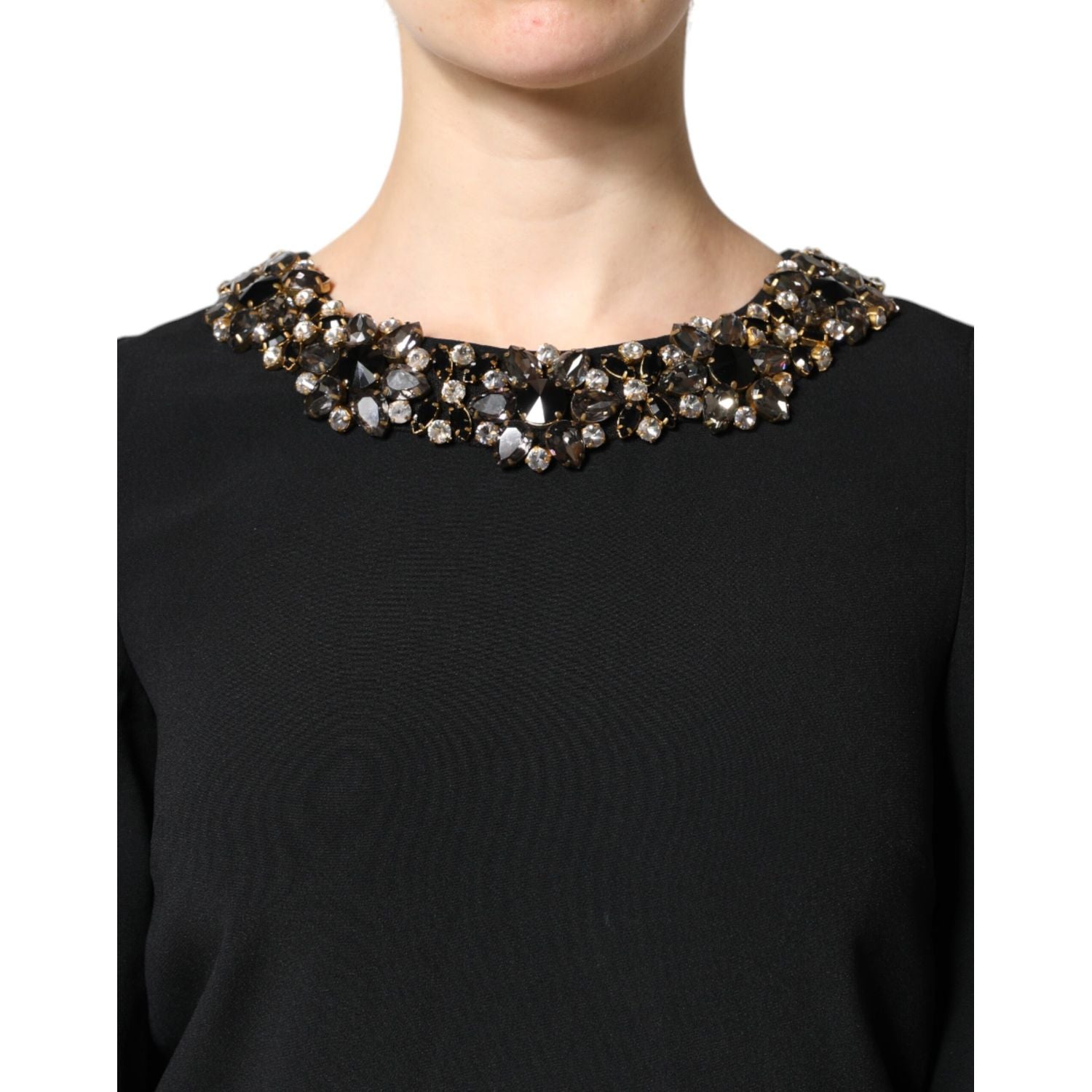 Dolce & Gabbana Black Crystal Embellished Round Neck Mini Dress
