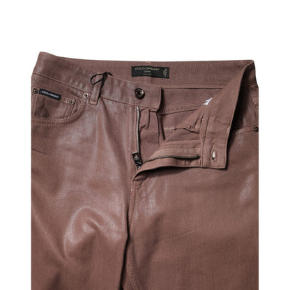 Dolce & Gabbana Brown Cotton High Waist Tapered Denim Jeans