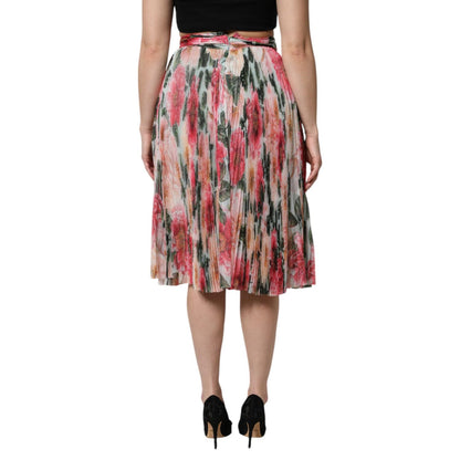 Dolce & Gabbana Multicolor Silk Floral High Waist Midi Skirt