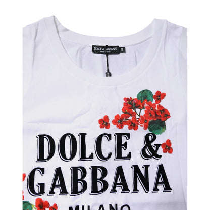 Dolce & Gabbana White Floral Printed Cotton Sleeveless T-shirt