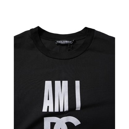 Dolce & Gabbana Black Printed Cotton Crew Neck Tee T-shirt
