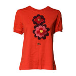 Dolce & Gabbana Red Floral Embroidery Cotton Crew Neck T-shirt