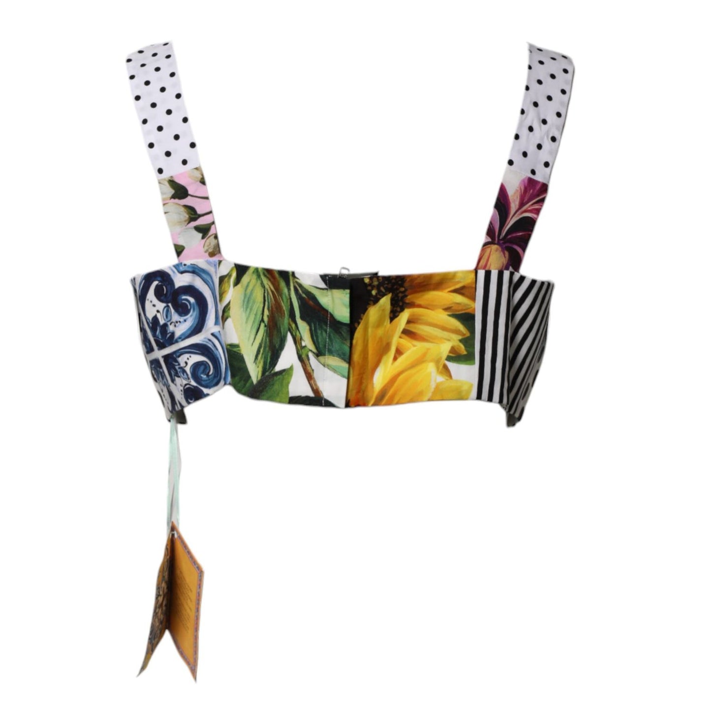 Dolce & Gabbana Multicolor Sweetheart Neck Patchwork Crop Top TSH87142-46