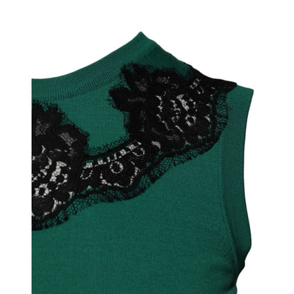 Dolce & Gabbana Green Wool Lace Detail Sleeveless Tank Top