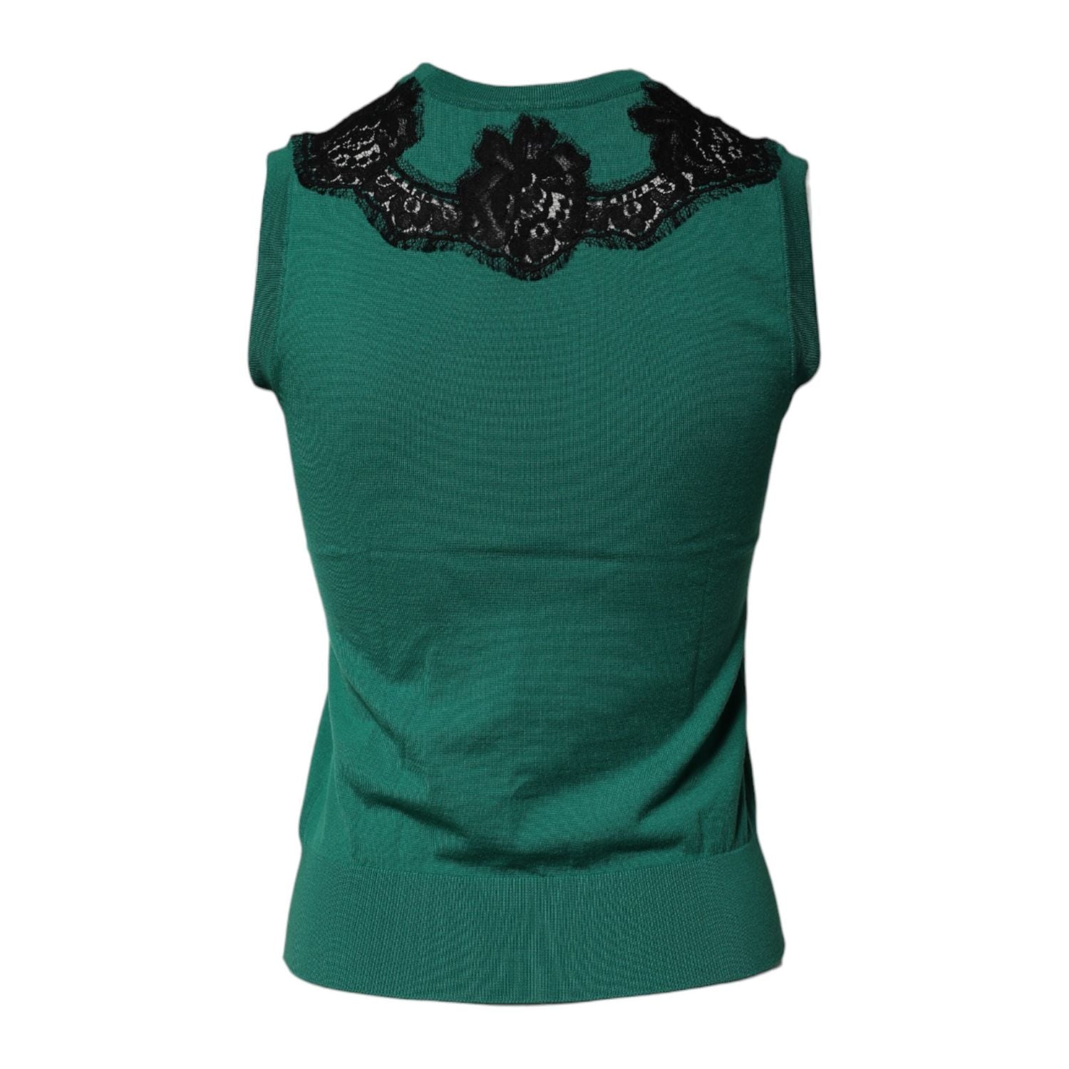 Dolce & Gabbana Green Wool Lace Detail Sleeveless Tank Top